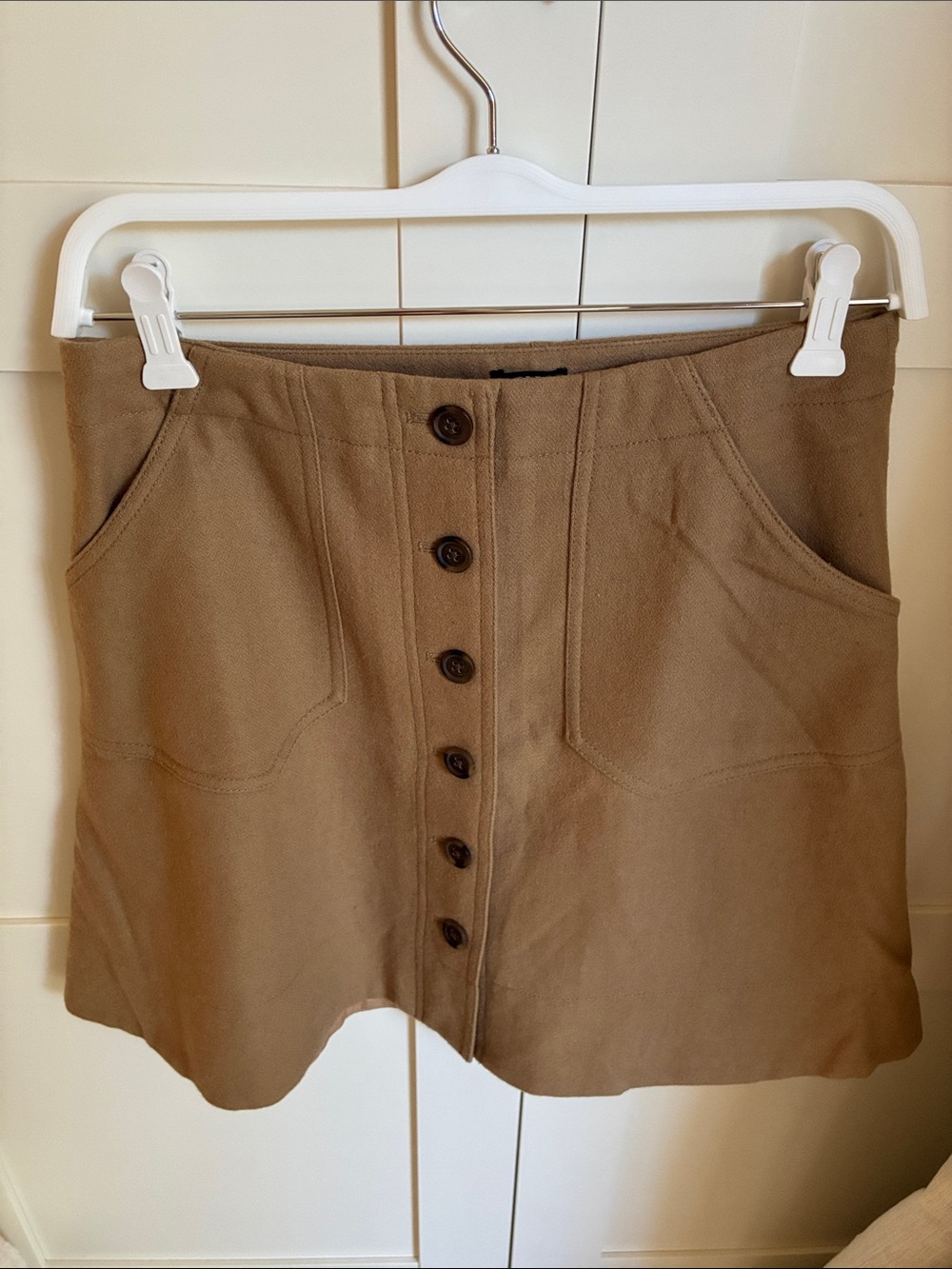 J. Crew Button-Front A-Line Skirt in Tan